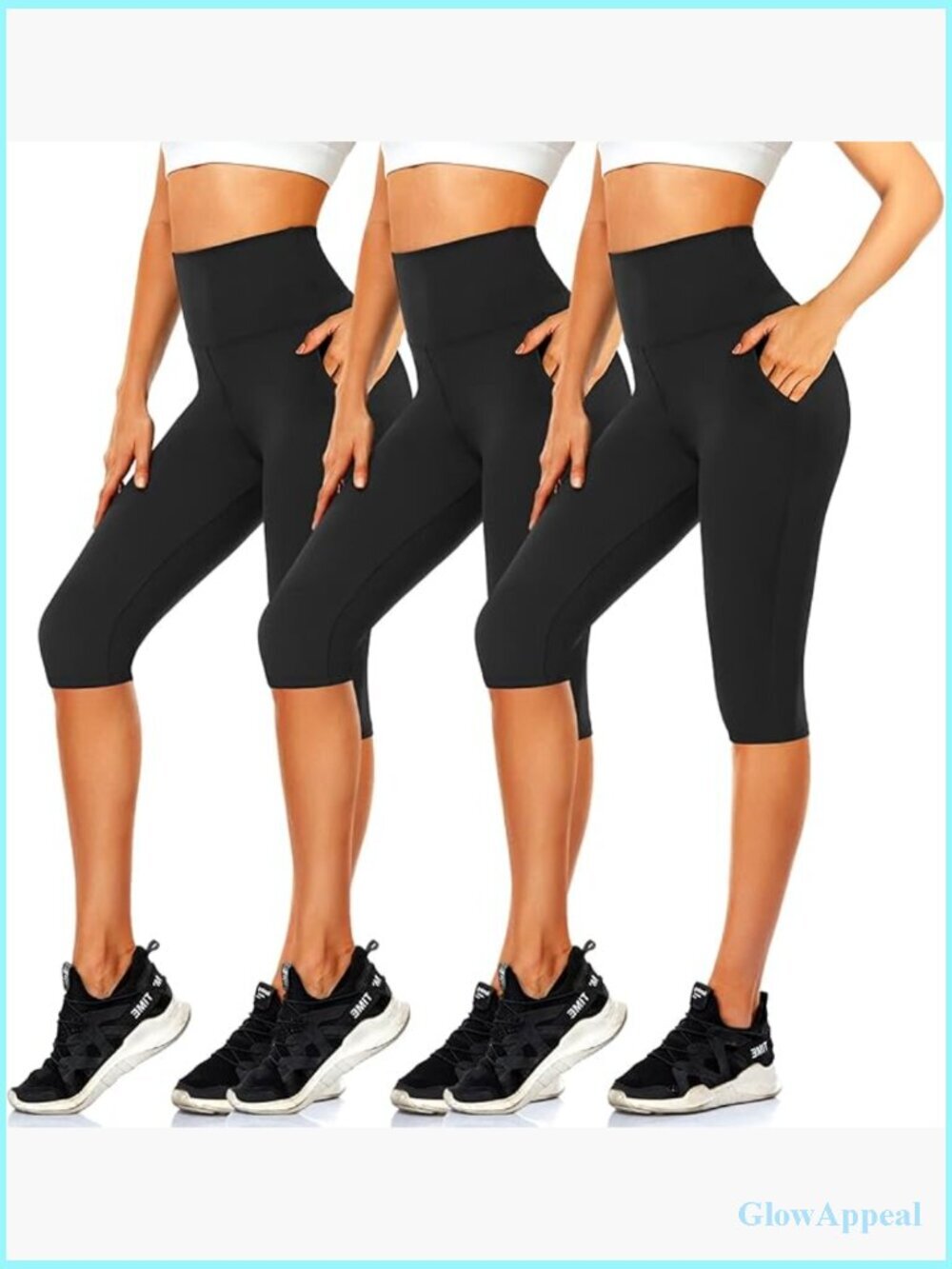 3 Pack High Waisted Capri Yoga Leggings with Pockets Knee Length Biker Shorts